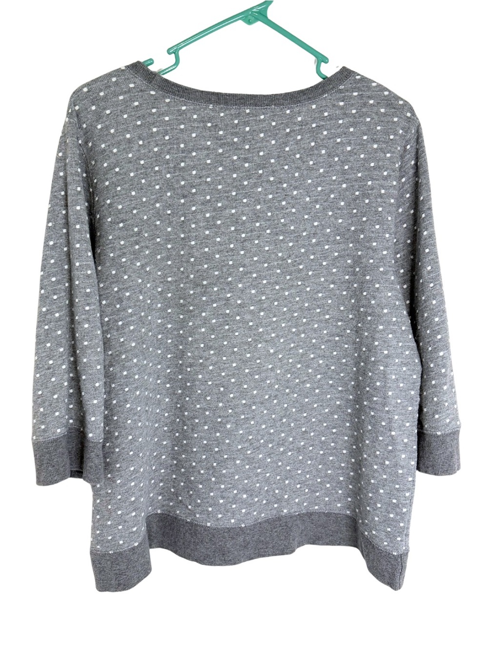 3/$20 Style & Co. The Essential Sweatshirt Gray Polka Dot 3/4 Sleeve Sweatshirt - Picture 2 of 3